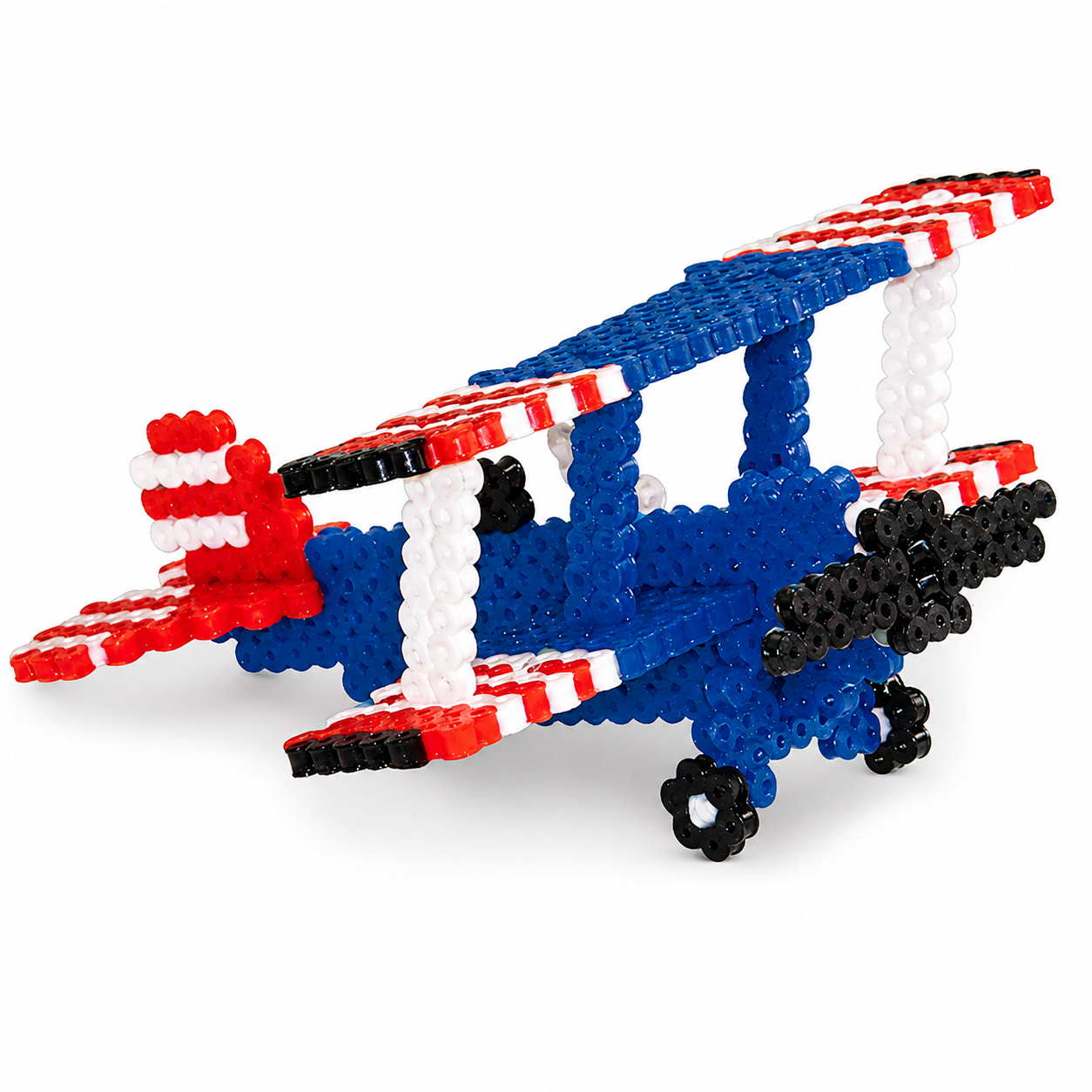 Avião 3D em Hama Beads azul, branco e vermelho